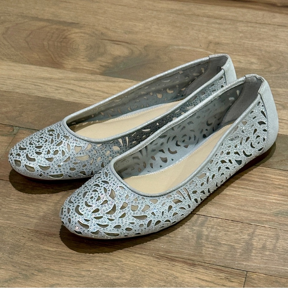 Alex Marie Altana Silver Metallic Rhinestone Flats